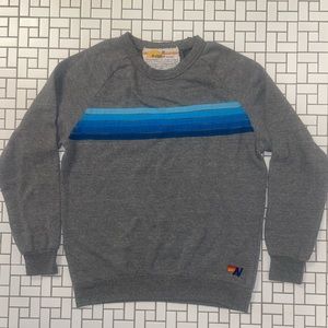 Women’s Heather Gray With Blue Stripes Aviator Nation Crewneck